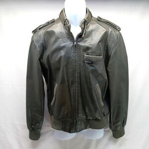Members Only Leather Cafe Racer Moto Bomber Jacket Grey Men's 40. Vintage 80s